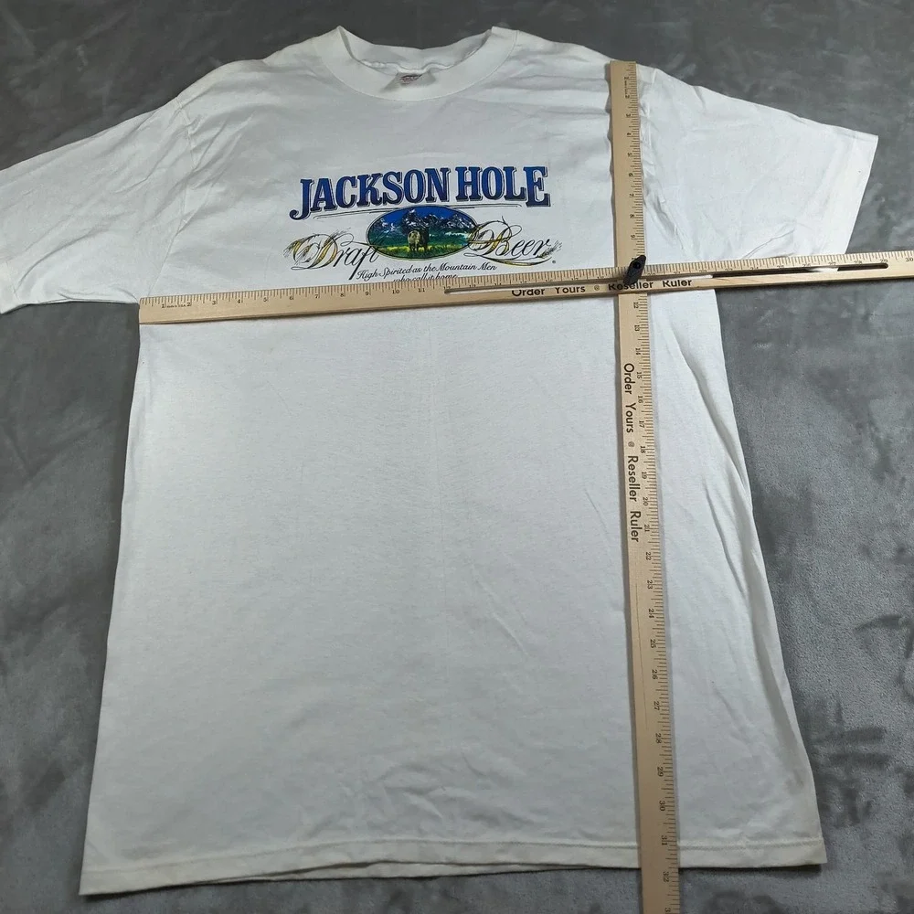 Vintage Jackson Hole Draft Beer Shirt Mens XL White Miller Single Stitch USA 80s
